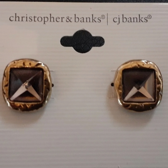 Christopher & Banks Dark Crystal Gold-Colored Post Stud Earrings - Picture 2 of 4